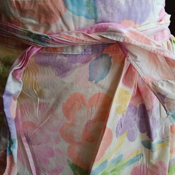 Vintage Floral Half Apron With Pastel Watercolor Design & Pockets - Picture 3 of 7